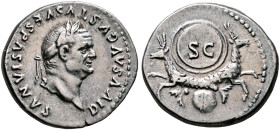 Vespasian, 69-79. Denarius (Silver, 19 mm, 3.46 g, 6 h), Rome, struck under Titus, 80-81. DIVVS AVGVSTVS VESPASIANVS Laureate head of Divus Vespasian ...