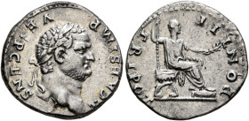 Titus, as Caesar, 69-79. Denarius (Silver, 19 mm, 3.52 g, 1 h), Rome, 73. T CAES IMP VESP CENS Laureate head of Titus to right. Rev. PONTIF TRI POT Ti...