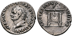 Titus, 79-81. Denarius (Silver, 18 mm, 3.00 g, 5 h), Rome, 80. IMP TITVS CAES VESPASIANVS AVG P M Laureate head of Titus to left. Rev. TR P IX IMP XV ...