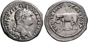Titus, 79-81. Denarius (Silver, 19 mm, 3.41 g, 6 h), Rome, January-June 80. IMP•TITVS CAES VESPASIAN AVG P M Laureate head of Titus to right. Rev. TR ...