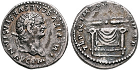Titus, 79-81. Denarius (Silver, 18 mm, 3.41 g), Rome, 1 January-30 June 80. IMP TITVS CAES VESPASIAN AVG P M Laureate head of Titus to right. Rev. TR ...