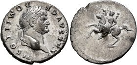 Domitian, as Caesar, 69-81. Denarius (Silver, 18 mm, 3.18 g, 8 h), Rome, 73-early 75. CAES AVG F DOMIT COS II Laureate head of Domitian to right. Rev....