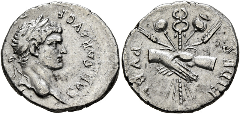 Domitian, as Caesar, 69-81. Denarius (Silver, 19 mm, 3.32 g, 6 h), uncertain eas...