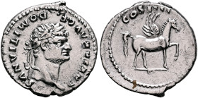 Domitian, as Caesar, 69-81. Denarius (Silver, 20 mm, 3.38 g, 6 h), Rome, 76-77. CAESAR AVG F•DOMITIANVS Laureate head of Domitian to right. Rev. COS I...