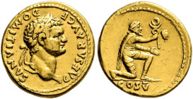 Domitian, as Caesar, 69-81. Aureus (Gold, 19 mm, 7.24 g, 6 h), Rome, 77-78. CAESAR AVG F DOMITIANVS Laureate head of Domitian to right. Rev. COS V Cap...