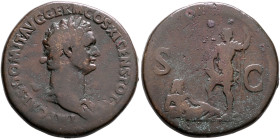Domitian, 81-96. Sestertius (Orichalcum, 34 mm, 25.40 g, 6 h), Rome, 85. IMP CAES DOMIT•AVG GERM COS•XI CENS•POT•[P P] Laureate head of Domitian to ri...