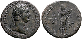 Domitian, 81-96. As (Copper, 27 mm, 8.59 g, 6 h), Rome, 85. IMP CAES DOMIT AVG GERM COS XI CENS PER P P Laureate head of Domitian to right, wearing ae...