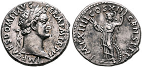 Domitian, 81-96. Denarius (Silver, 19 mm, 3.00 g, 6 h), Rome, January-13 September 87. IMP CAES DOMIT AVG GERM P M TR P VI Laureate head of Domitian t...