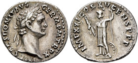 Domitian, 81-96. Denarius (Silver, 19 mm, 3.49 g, 6 h), Rome, September 90-September 91. IMP CAES DOMIT AVG GERM P M TR P X Laureate head of Domitian ...