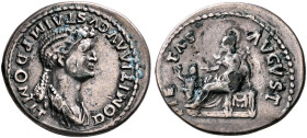 Domitia, Augusta, 82-96. Denarius (Subaeratus, 19 mm, 2.71 g, 6 h), a contemporary imitation from an irregular mint, after 82/3. DOMITIA AVGVSTA IMP D...