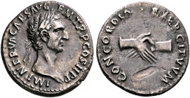 Nerva, 96-98. Denarius (Silver, 19 mm, 3.38 g, 6 h), Rome, 96. IMP NERVA CAES AVG P M TR P COS II P P Laureate head of Nerva to right. Rev. CONCORDIA ...