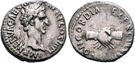 Nerva, 96-98. Denarius (Silver, 18 mm, 2.95 g, 6 h), Rome, 97. IMP NERVA CAES AVG P M TR P II COS III P P Laureate head of Nerva to right. Rev. CONCOR...