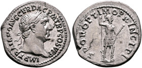 Trajan, 98-117. Denarius (Silver, 20 mm, 3.14 g, 7 h), Rome, circa 103-107. IMP TRAIANO AVG GER DAC P M TR P COS V P P Laureate head of Trajan to righ...