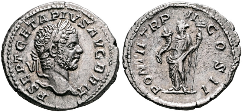 Geta, 209-211. Denarius (Silver, 20 mm, 3.19 g, 6 h), Rome, 210. IMP CAES P SEPT...