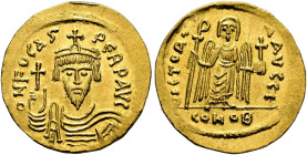 Phocas, 602-610. Solidus (Gold, 21 mm, 4.47 g, 6 h), Constantinopolis, 603-607. o N FOCAS PЄRP AVC Draped and cuirassed bust of Phocas facing, wearing...