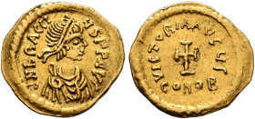 Heraclius, 610-641. Tremissis (Gold, 16 mm, 1.47 g, 6 h), Constantinopolis, 613-641. d N hЄRACLIЧS P P AV Diademed, draped and cuirassed bust of Herac...