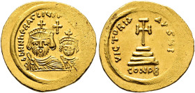 Heraclius, with Heraclius Constantine, 610-641. Solidus (Gold, 22 mm, 4.39 g, 6 h), uncertain eastern mint (Alexandria?), 613-618. dd NN hERACLIЧS E[T...