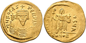 Phocas, 602-610. Solidus (Gold, 21 mm, 4.35 g, 6 h), Constantinopolis, 607-610. δ N FOCAS PERP AVI Draped and cuirassed bust of Phocas facing, wearing...
