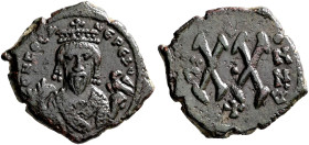 Phocas, 602-610. Half Follis (Bronze, 24 mm, 4.81 g, 12 h), Theoupolis (Antiochia), RY 7 = AD 608/9. o N FOCA NЄ PЄ AV Crowned bust of Phocas facing, ...