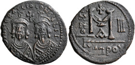 Revolt of the Heraclii, 608-610. Follis (Bronze, 30 mm, 10.85 g, 6 h), Cyprus, RY 3 = AD 610. δm N ЄRACLIO CONSULII Bust of Heraclius, wearing short b...