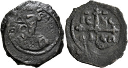 Antioch. Tancred, regent, 1101-1112. Follis (Bronze, 23 mm, 3.30 g, 6 h). Cuirassed bust of Tancred facing, wearing turban with cross and holding swor...