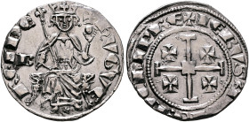 Lusignan Kingdom of Cyprus. Hugh IV, 1324-1359. Gros grand (Silver, 26 mm, 4.55 g, 6 h), Nicosia, no date (1324-1359). ✠hVGVЄ - RЄI DЄ Hugh IV seated ...