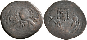 Uncertain. Circa 1100-1150. Follis (Bronze, 21 mm, 2.40 g, 6 h). Nimbate bust of Christ facing; in fields IC - X. Rev. Half-lenght bust of imperial fi...