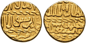 Mamluks. al-Zahir Sayf al-Din Jaqmaq, AH 842-857 / AD 1438-1453. Ashrafi (Gold, 14 mm, 3.41 g, 1 h), Mint and date off flan. Between segmented lines, ...