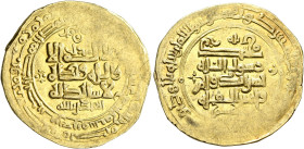 Persia (Pre-Seljuq). Ghaznavids. Yamin al-Dawla Abu'l-Qasim Mahmud, AH 388-421 / AD 998-1030. Dinar (Gold, 23 mm, 3.18 g, 4 h), Ghazna, AH 414 = AD 10...