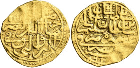 Ottoman Empire. Sulayman I Qanuni ('the Lawgiver'), AH 926-974 / AD 1520-1566. Sultani (Gold, 19 mm, 3.45 g, 8 h), Misr, AH 926 = AD 1520. Within a ci...