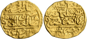 Ottoman Empire. Salim II, AH 974-982 / AD 1566-1574. Sultani (Gold, 20 mm, 3.41 g, 1 h), Misr, AH 974 = AD 1566/7. Within a circle, ‘ḍārib al-naḍr / ṣ...