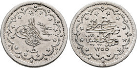 Ottoman Empire. 'Abd al-Majid I, AH 1255-1277 / AD 1839-1861. 5 Kurush (Silver, 24 mm, 5.94 g, 12 h), Qustantaniyya (Constantinople/Istanbul), AH 1255...