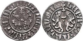 ARMENIA, Cilician Armenia. Royal. Levon I, 1198-1219. Tram (Silver, 21 mm, 2.90 g, 3 h). 'Levon King of all the Armenians' (in Armenian) Levon seated ...