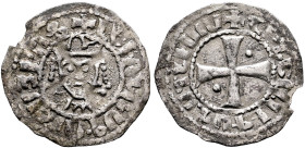 ARMENIA, Cilician Armenia. Royal. Levon V, 1374-1393. Denier (Billon, 18 mm, 0.68 g, 10 h). ✠ 'King of Armenians' (in Armenian) Crowned bust of Levon ...