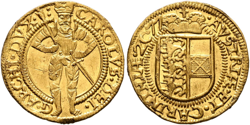 AUSTRIA. Holy Roman Empire. Karl II, Archduke, 1564-1590. Dukat 1577 (Gold, 21 m...