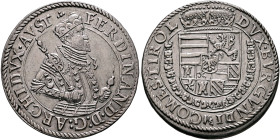 AUSTRIA. Holy Roman Empire. Ferdinand II, Archduke, 1564-1595. 1/4 Taler (Silver, 30 mm, 7.11 g, 12 h), Hall, no date (1577-1595). FERDINAND•D:G:ARCHI...