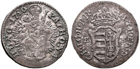 AUSTRIA. Holy Roman Empire. Maria Theresia, Empress, 1740-1780. Denar 1756 KB (Billon, 13 mm, 0.38 g, 12 h), Kremnitz (Kremnica). PATRONA• - HUNG•1756...