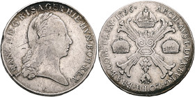 AUSTRIA. Holy Roman Empire. Franz II, Emperor, 1792-1806. Kronentaler 1796 C (Silver, 40 mm, 29.44 g, 6 h), Praha (Prague). FRANCISC•II•D•G•R•I•S•A•GE...
