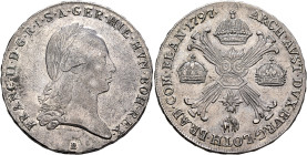 AUSTRIA. Holy Roman Empire. Franz II, Emperor, 1792-1806. Kronentaler 1797 B (Silver, 40 mm, 29.55 g, 12 h), Kremnitz (Kremnica). FRANCISC•II•D•G•R•I•...