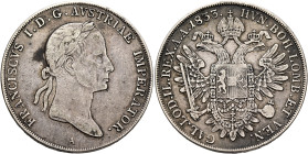 AUSTRIA. Kaisertum Österreich. Franz I, 1806-1835. Konventionstaler 1833 A (Silver, 39 mm, 27.89 g, 12 h), engravers error with 'FUNDAMENIVM' instead ...
