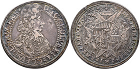 AUSTRIA. Olmütz, Bistum. Karl III. von Lothringen, 1695-1711. 1/2 Taler 1704 (Silver, 37 mm, 14.03 g, 12 h), Kremsier (Kroměříž). D:G:CAROLVS EPISCOPV...