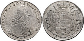 AUSTRIA. Salzburg, Erzbistum. Hieronymus Franz de Paula Josef, Graf Colloredo von Waldsee und Mels, 1772-1803. Taler 1795 (Silver, 41 mm, 27.86 g, 12 ...