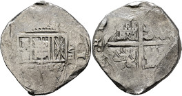 BOLIVIA, Colonial (as Alto Perú). Felipe III, king of Spain, 1598-1621. Cob 8 Reales (Silver, 36 mm, 27.09 g, 12 h), Potosi. [P]HI[LIPPVS•III•D•G•] Cr...