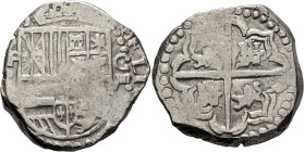 BOLIVIA, Colonial (as Alto Perú). Felipe III, king of Spain, 1598-1621. Cob 8 Reales (Silver, 35 mm, 27.18 g, 8 h), Potosi, no date (1603-1612). [P]HI...