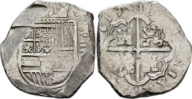 BOLIVIA, Colonial (as Alto Perú). Felipe III, king of Spain, 1598-1621. Cob 8 Reales 1617 (Silver, 39 mm, 25.51 g, 12 h), Potosi. [PHILIPPVS•III•D•G•]...