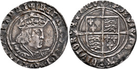 BRITISH, Tudor. Henry VIII, 1509-1547. Groat (Silver, 25 mm, 2.58 g, 5 h), Tower (London) mint, no date (circa 1526-1544). hEnRIC’×VIII’×D’×G’×R’×AGL’...