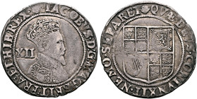 BRITISH, Stuart. James I, 1603-1625. Shilling (Silver, 31 mm, 5.95 g, 10 h), Tower (London) mint, no date (1605-1606). IACOBVS•D:G:MAG:BRIT:FRA:ET:HI:...