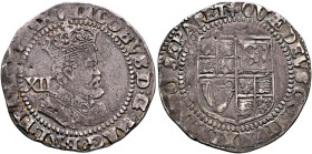 BRITISH, Stuart. James I, 1603-1625. Shilling (Silver, 31 mm, 5.91 g, 6 h), Tower (London) mint, no date (1619-1624). IACOBVS:D:G:MAG:BRIT:FRA[:ET:HIB...