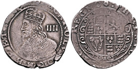 BRITISH, Stuart. Charles I, 1625-1649. Groat 1644 (Silver, 20 mm, 1.80 g, 6 h), Exeter. [16]44•CAROLVS•D•G•M•B•F•ET•H•REX // IIII Crowned and draped b...