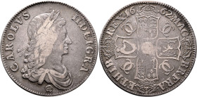 BRITISH, Stuart. Charles II, 1660-1685. Crown 1662 (Silver, 40 mm, 29.27 g, 6 h), variety with edge inscription, London. CAROLVS - II DEI•GRATIA Laure...